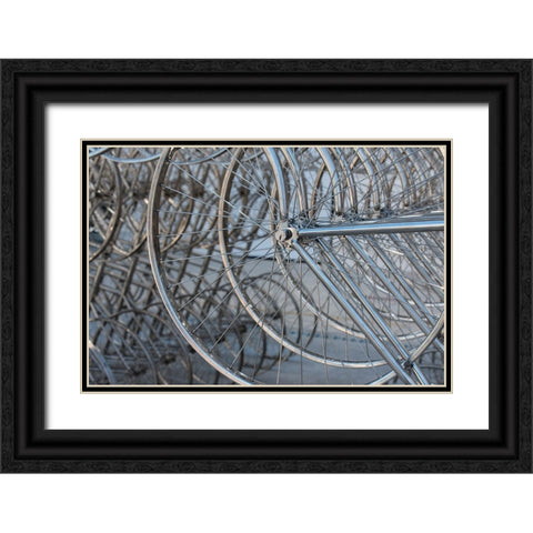 Metal bicycle wheels Black Ornate Wood Framed Art Print with Double Matting by Hopkins, Cindy Miller