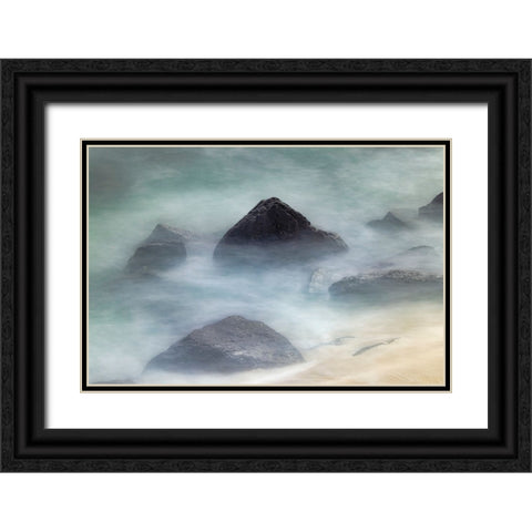 Waves crashing over lava rocks on shoreline of Espanola Island-Galapagos Islands-Ecuador Black Ornate Wood Framed Art Print with Double Matting by Jones, Adam