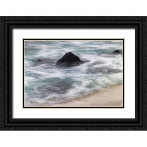 Waves crashing over lava rocks on shoreline of Espanola Island-Galapagos Islands-Ecuador Black Ornate Wood Framed Art Print with Double Matting by Jones, Adam