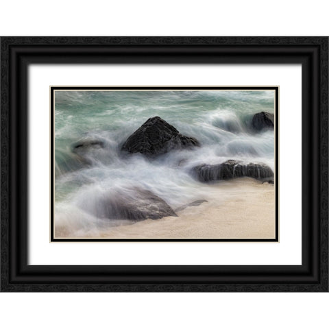 Waves crashing over lava rocks on shoreline of Espanola Island-Galapagos Islands-Ecuador Black Ornate Wood Framed Art Print with Double Matting by Jones, Adam