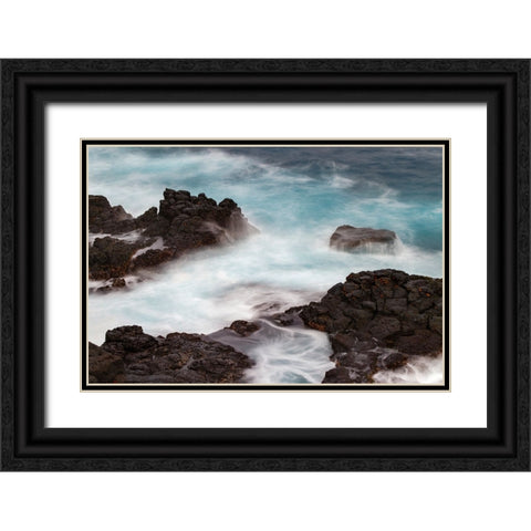 Waves crashing over lava rocks on shoreline of Espanola Island-Galapagos Islands-Ecuador Black Ornate Wood Framed Art Print with Double Matting by Jones, Adam