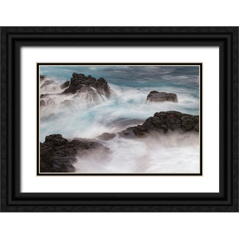 Waves crashing over lava rocks on shoreline of Espanola Island-Galapagos Islands-Ecuador Black Ornate Wood Framed Art Print with Double Matting by Jones, Adam