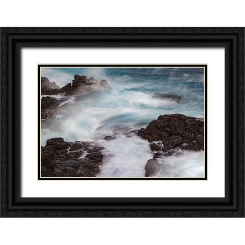 Waves crashing over lava rocks on shoreline of Espanola Island-Galapagos Islands-Ecuador Black Ornate Wood Framed Art Print with Double Matting by Jones, Adam