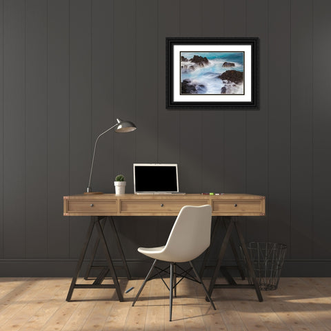 Waves crashing over lava rocks on shoreline of Espanola Island-Galapagos Islands-Ecuador Black Ornate Wood Framed Art Print with Double Matting by Jones, Adam