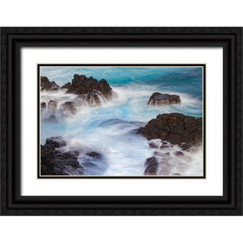 Waves crashing over lava rocks on shoreline of Espanola Island-Galapagos Islands-Ecuador Black Ornate Wood Framed Art Print with Double Matting by Jones, Adam