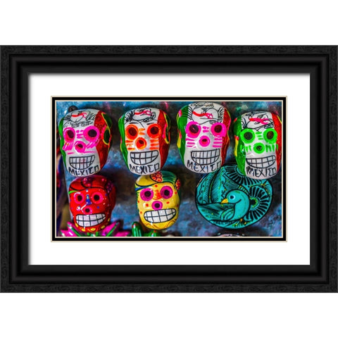 Colorful Mexican magnets-Day of the Dead handicrafts-Los Cabos-Cabo San Lucas-Mexico Black Ornate Wood Framed Art Print with Double Matting by Perry, William