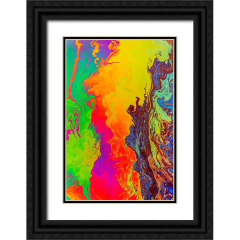 Abstract pattern in oil spilled in small stream-Costa Rica Black Ornate Wood Framed Art Print with Double Matting by Jones, Adam