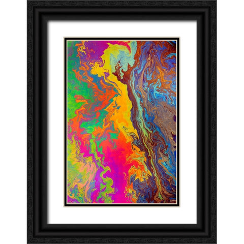 Abstract pattern in oil spilled in small stream-Costa Rica Black Ornate Wood Framed Art Print with Double Matting by Jones, Adam