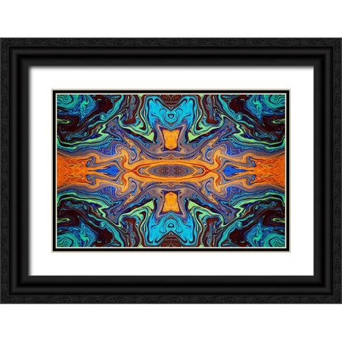 Abstract rainbow pattern of colors in oil spilled in small stream-Costa Rica Black Ornate Wood Framed Art Print with Double Matting by Jones, Adam
