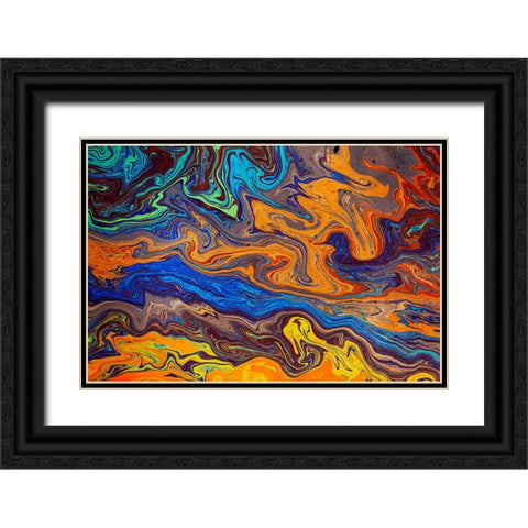 Abstract pattern in oil spilled in small stream-Costa Rica Black Ornate Wood Framed Art Print with Double Matting by Jones, Adam