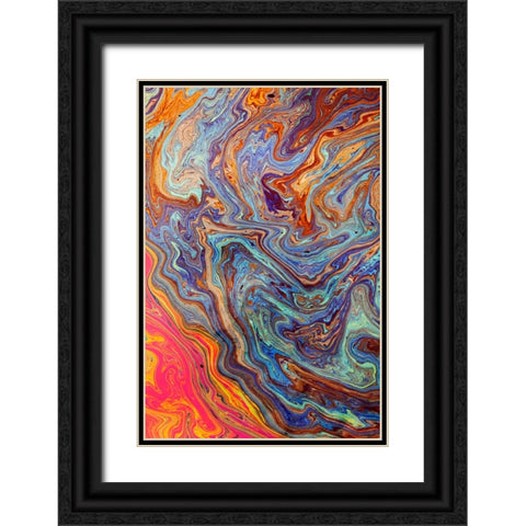 Abstract pattern in oil spilled in small stream-Costa Rica Black Ornate Wood Framed Art Print with Double Matting by Jones, Adam