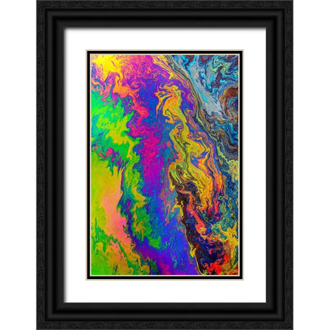 Abstract pattern in oil spilled in small stream-Costa Rica Black Ornate Wood Framed Art Print with Double Matting by Jones, Adam