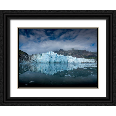 The waters of Tarr Inlet create a perfect reflection for the terminus of Margerie Glacier Black Ornate Wood Framed Art Print with Double Matting by Sederquist, Betty