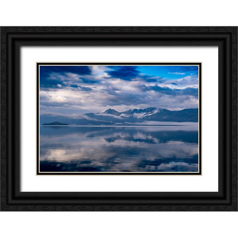 Usa-Alaska Clouds and mountains reflect in the calm waters of Endicott Arm Black Ornate Wood Framed Art Print with Double Matting by Sederquist, Betty