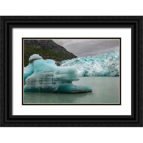Icebergs from Margerie Glacier slowly melt into Glacier Bay. Black Ornate Wood Framed Art Print with Double Matting by Sederquist, Betty