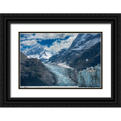 Mighty mountains towering above an unnamed glacier in Johns Hopkins Inlet. Black Ornate Wood Framed Art Print with Double Matting by Sederquist, Betty