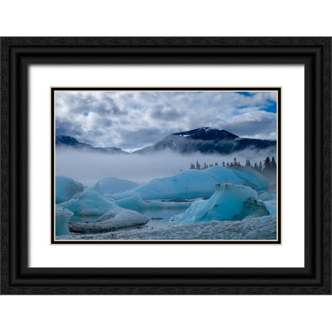 These blue icebergs are grounded in Shakes Lake. Black Ornate Wood Framed Art Print with Double Matting by Sederquist, Betty