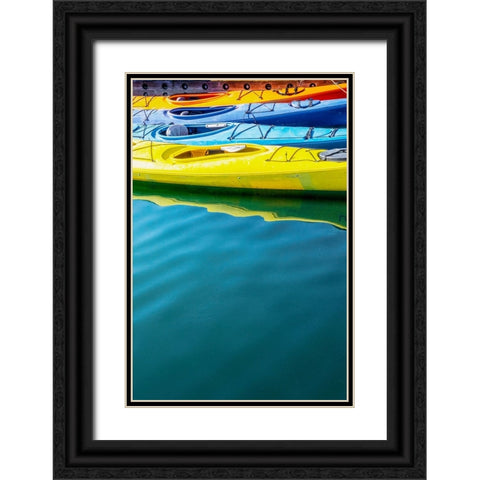 USA- Alaska- Homer. Colorful kayaks. Black Ornate Wood Framed Art Print with Double Matting by Muir, Janet