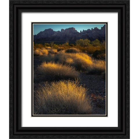USA-Arizona-Kofa National Wildlife Area-Mountain and desert landscape at sunrise Black Ornate Wood Framed Art Print with Double Matting by Jaynes Gallery