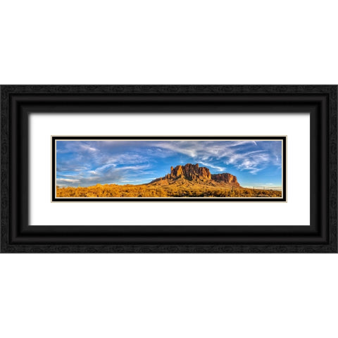 USA- Arizona- Superstition Mountains. Panoramic of mountains and desert. Black Ornate Wood Framed Art Print with Double Matting by Jaynes Gallery