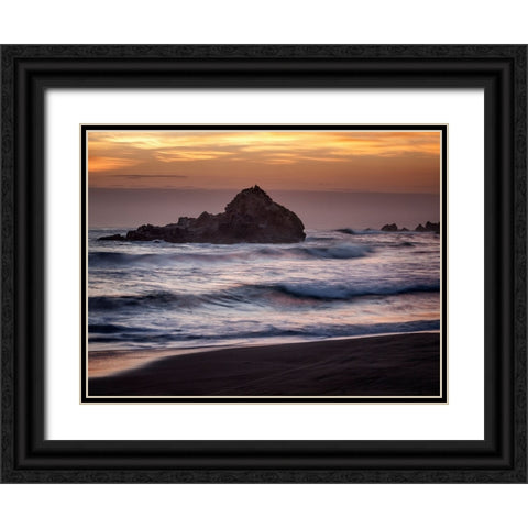 USA-California-Big Sur Dusk at Pfeiffer Beach Black Ornate Wood Framed Art Print with Double Matting by Collins, Ann