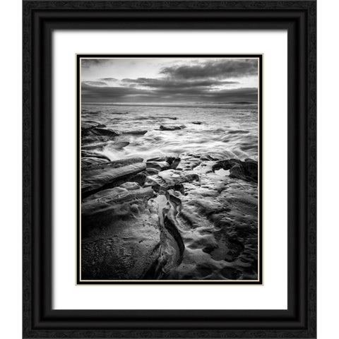 USA-California-La Jolla Dusk and surf at Coast Blvd Park Black Ornate Wood Framed Art Print with Double Matting by Collins, Ann