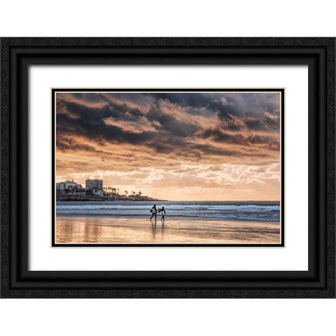 USA-California-La Jolla Young surfers at La Jolla Shores Black Ornate Wood Framed Art Print with Double Matting by Collins, Ann