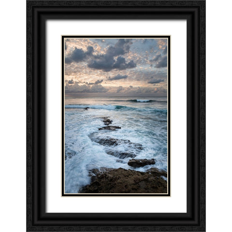 USA-California-La Jolla Ocean waves and rocks at dusk Black Ornate Wood Framed Art Print with Double Matting by Collins, Ann