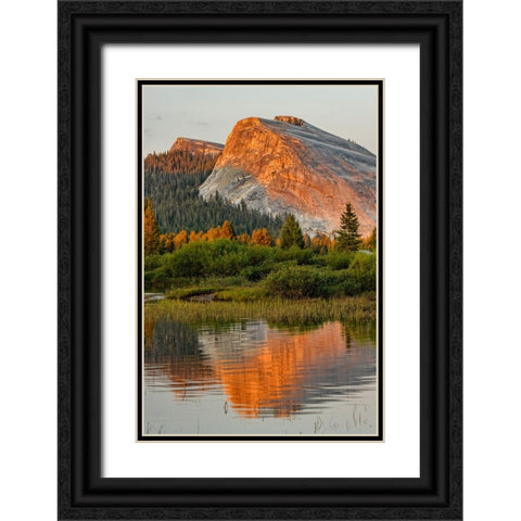 Tuolumne Meadows and Lembert Dome reflected in Tuolumne River Black Ornate Wood Framed Art Print with Double Matting by Jones, Adam
