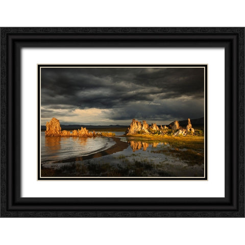 Sunset light on tufa formation-Mono Lake-Tufa State Natural Reserve-California Black Ornate Wood Framed Art Print with Double Matting by Jones, Adam