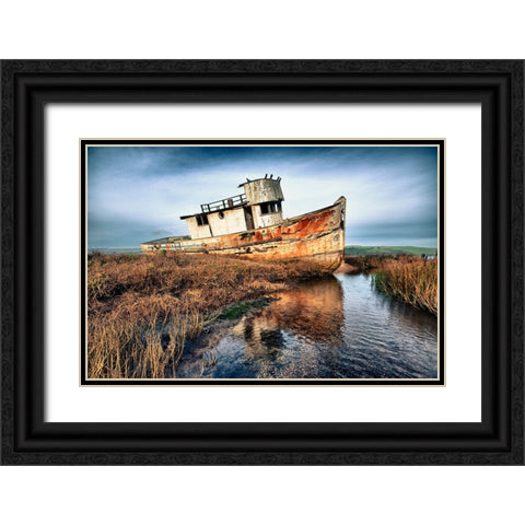 Usa-California Rotting fishing boat near Point Reyes Black Ornate Wood Framed Art Print with Double Matting by Sederquist, Betty
