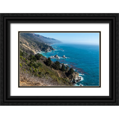 The rugged coastline of Big Sur-California with wisps of fog floating into the hills Black Ornate Wood Framed Art Print with Double Matting by Haddad, Sheila