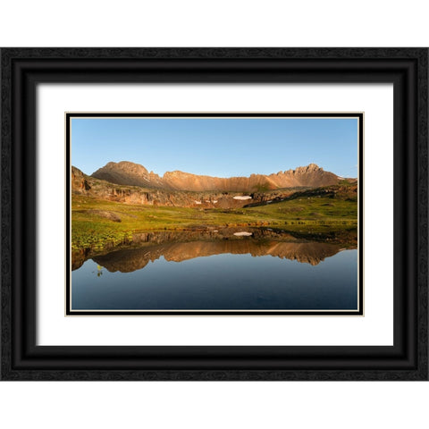 USA-Colorado-Uncompahgre National Forest Three Needles mountains reflect in mountain pond Black Ornate Wood Framed Art Print with Double Matting by Jaynes Gallery