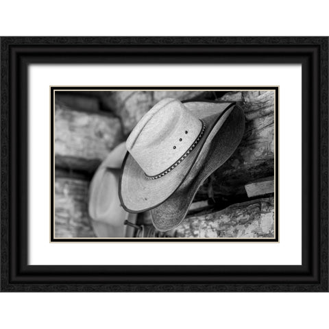 USA-Colorado-Westcliffe Music Meadows Ranch Tack room-cowboy hat detail Black Ornate Wood Framed Art Print with Double Matting by Hopkins, Cindy Miller