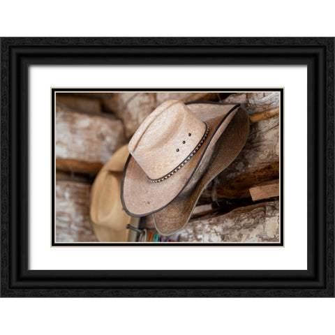 USA-Colorado-Westcliffe Music Meadows Ranch Tack room-cowboy hat detail Black Ornate Wood Framed Art Print with Double Matting by Hopkins, Cindy Miller