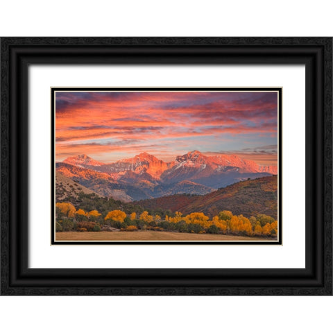 USA- Colorado- Ridgway. Sunset and Dallas Mountain Range autumn Black Ornate Wood Framed Art Print with Double Matting by Gulin, Darrell
