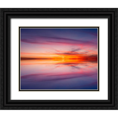 Sunset mirror reflection on Harney Lake at sunset-Florida Black Ornate Wood Framed Art Print with Double Matting by Jones, Adam