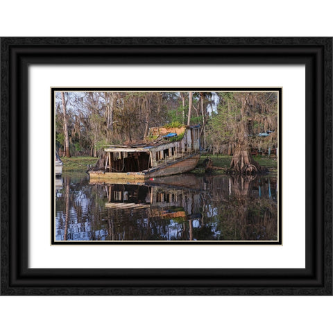 Early spring view of old abandoned boat-blackwater area of St Johns River-central Florida Black Ornate Wood Framed Art Print with Double Matting by Jones, Adam