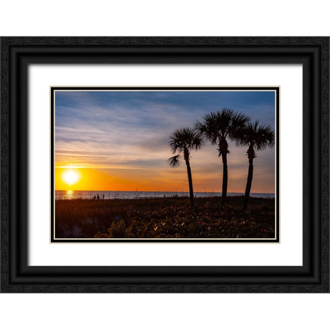 USA-Florida-Sarasota-Crescent Beach-Siesta Key-Sunset Black Ornate Wood Framed Art Print with Double Matting by Friel, Bernard
