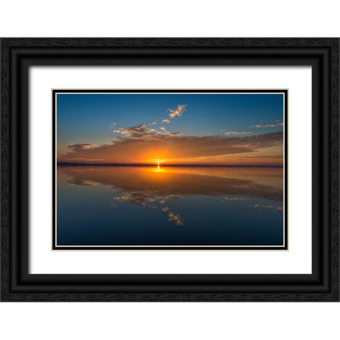 Stunning colors of sunrise and clouds reflected on Lake Hancock from Circle B Bar Preserve-Florida Black Ornate Wood Framed Art Print with Double Matting by Haddad, Sheila