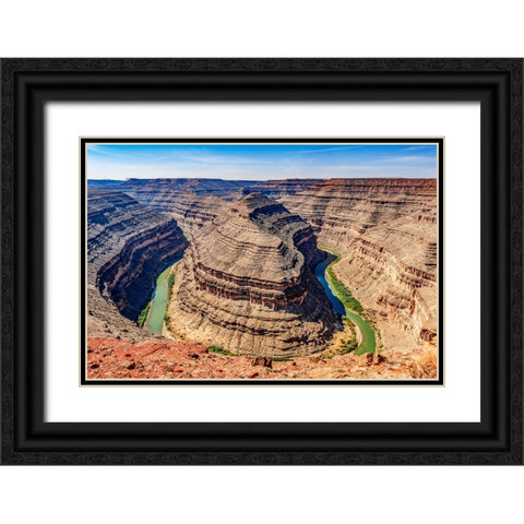 Monument Valley-Utah-San Juan River running through three sinuous canyons and valleys Black Ornate Wood Framed Art Print with Double Matting by Perry, William