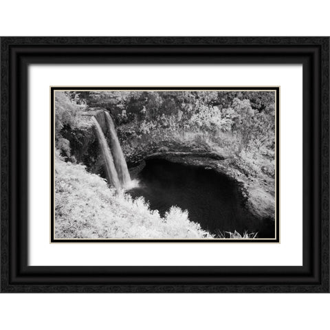 USA-Hawaii-Kauai-Infrared Island of Wailua Falls Kauai-HI, Black Ornate Wood Framed Art Print with Double Matting by Eggers, Terry