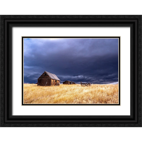 USA-Idaho-Highway 36-Liberty storm passing over old wooden barn Black Ornate Wood Framed Art Print with Double Matting by Gulin, Sylvia