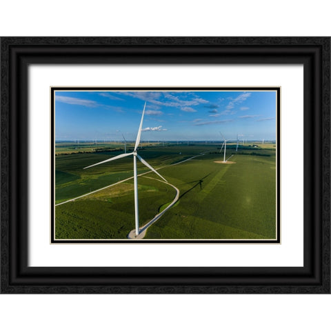 Windmill farm-Macon County-Illinois Black Ornate Wood Framed Art Print with Double Matting by Day, Richard and Susan
