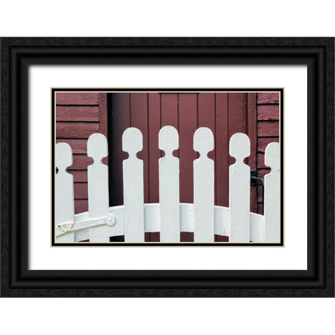 Typical white picket fence-Shaker Village of Pleasant Hill-Harrodsburg-Kentucky Black Ornate Wood Framed Art Print with Double Matting by Jones, Adam
