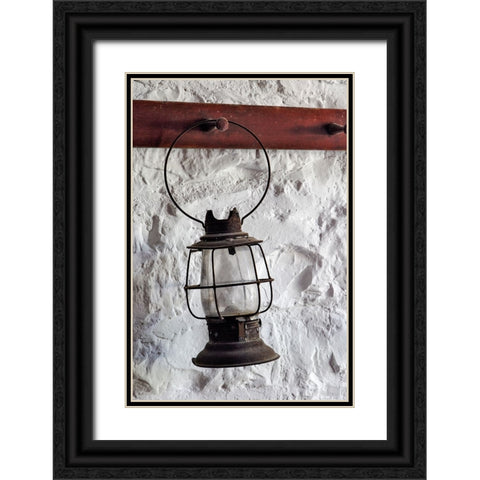 Antique lantern hanging on white wall-Shaker Village of Pleasant Hill-Harrodsburg-Kentucky Black Ornate Wood Framed Art Print with Double Matting by Jones, Adam