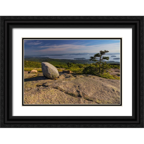 View from Cadillac Mountain looking down onto Frenchman Bay in Acadia National Park-Maine-USA Black Ornate Wood Framed Art Print with Double Matting by Haney, Chuck