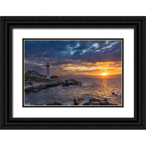 Sunrise at Portland Head Lighthouse in Portland-Maine-USA Black Ornate Wood Framed Art Print with Double Matting by Haney, Chuck