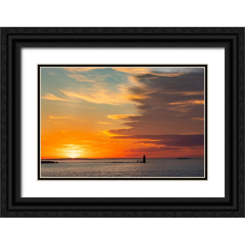 Spectacular sunrise clouds over Ram Island Ledge Lighthouse in Portland-Maine-USA Black Ornate Wood Framed Art Print with Double Matting by Haney, Chuck