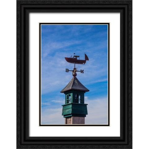 USA-New England-Maine-Mt-Desert Island weather vane topped with a fishing boat Black Ornate Wood Framed Art Print with Double Matting by Gulin, Sylvia